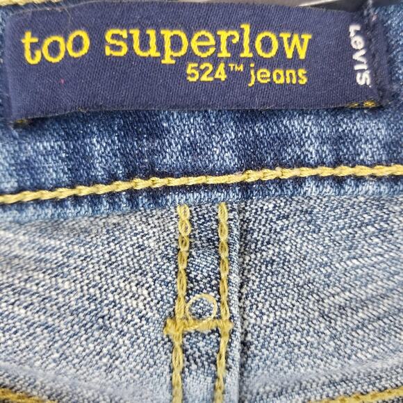 Levis 524 Jeans Womens 8 Too Superlow Flare 90s Stretch Floral Embroidered Denim - Picture 6 of 13
